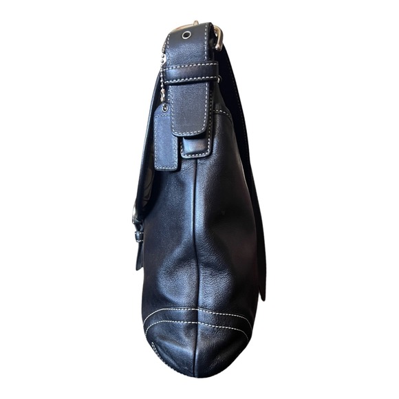 VTG Coach Soho Black Leather Flap Crossbody Bag Silver Buckle 9480 - Picture 3 of 17